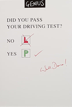 Congratulations Card - Passed Your Driving Test / Well Done!