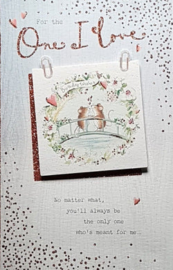 Birthday Card - One I Love / Two Cute Mice On The Bridge In A Floral Border