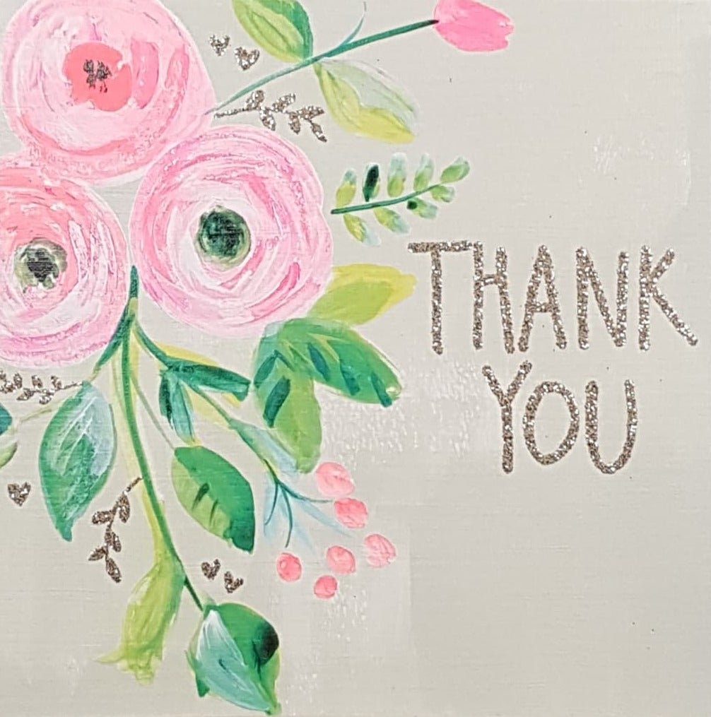 Thank You Card - Three Pink Roses On A Branch
