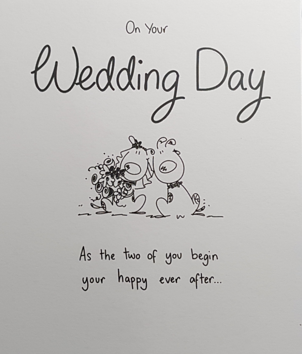 Wedding Card - Two Of You & Dog Couple Sitting With Flowers In Hand
