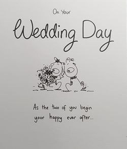 Wedding Card - Two Of You & Dog Couple Sitting With Flowers In Hand
