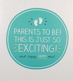 New Baby Card - Parents To Be / Little Foot Prints On A Turquoise Circle
