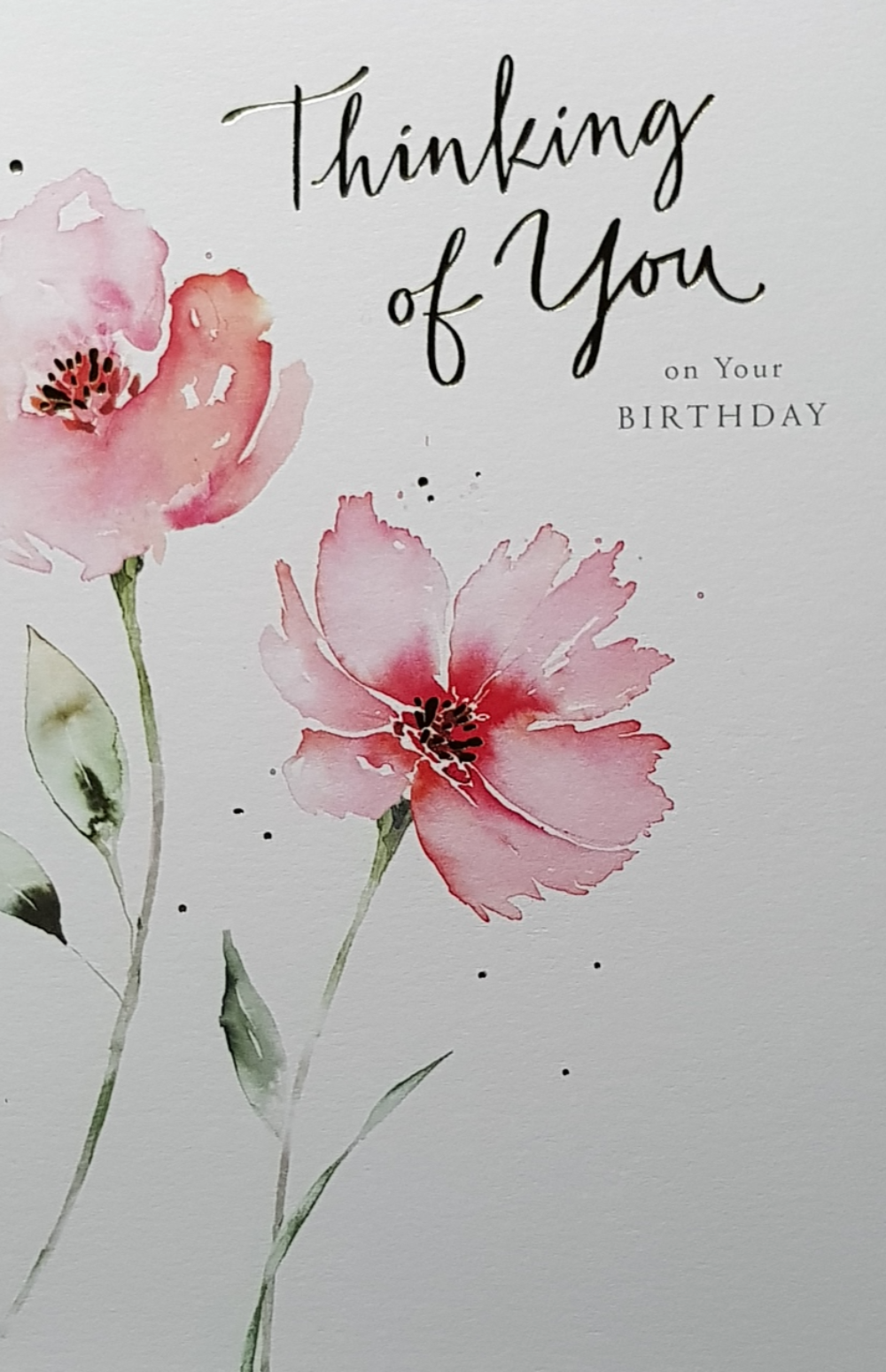 Birthday Card - Thinking Of You / Two Beautiful Flowers On A White Front