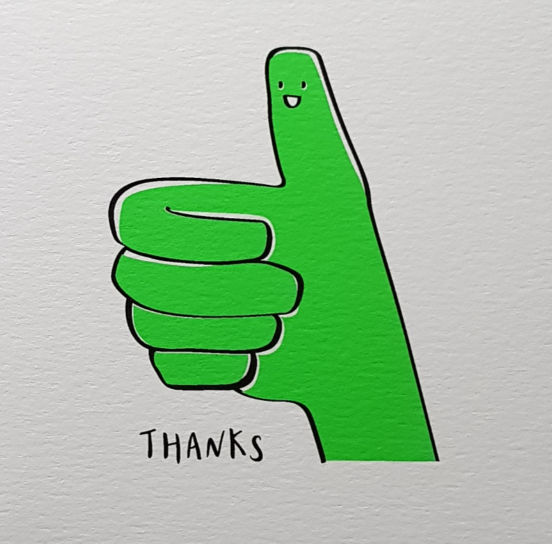 Thank you Card - Green Smiley Thumbs Up