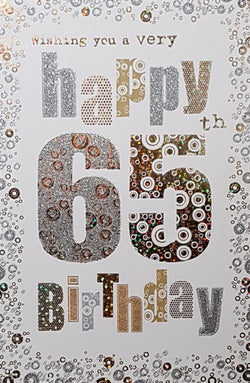 Age 65 Birthday Card - Gold & Silver Sparkly Patterns