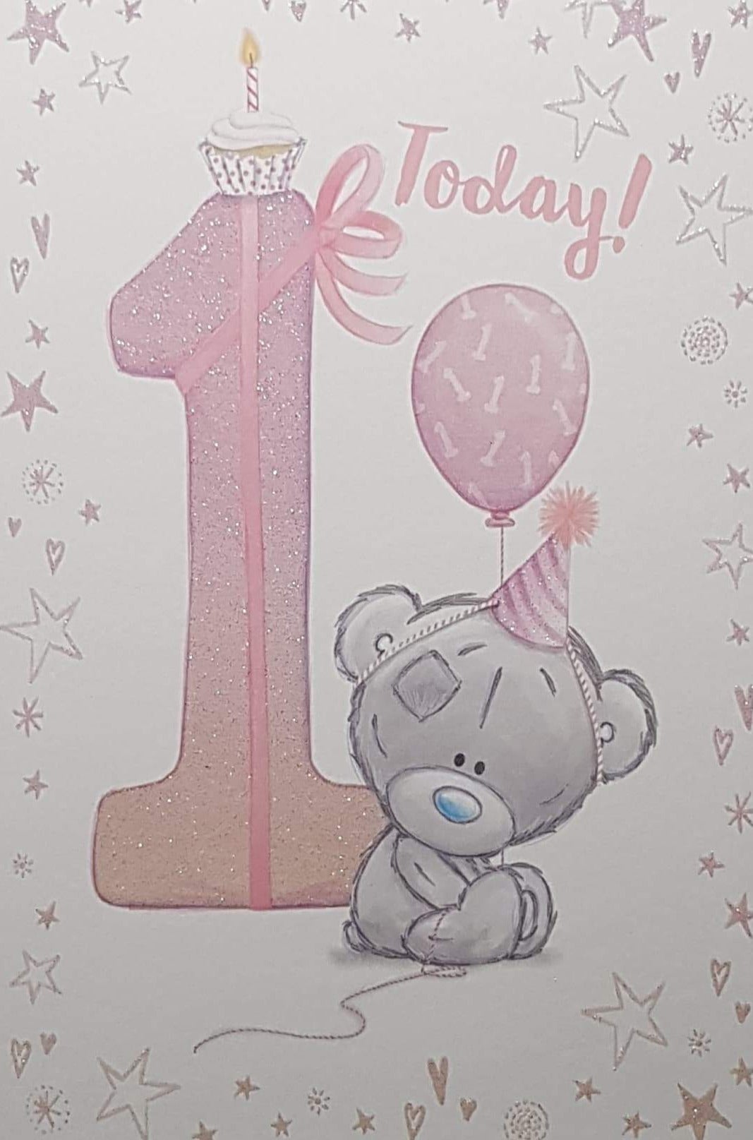 Age 1 Birthday Card - Girl / A Birthday Cup Cake On A Large Pink Number 1