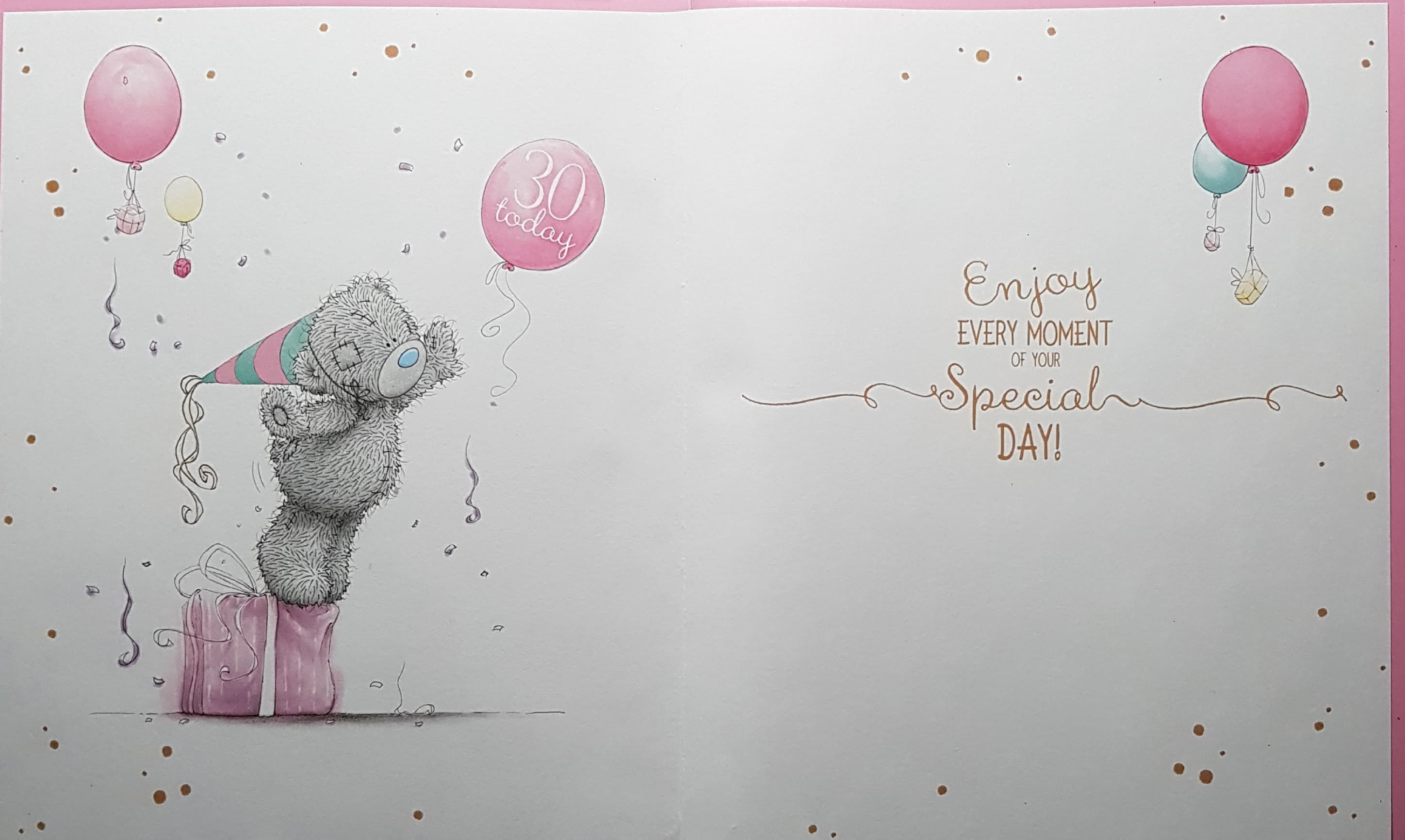 Age 30 Birthday Card - Balloons With A Pink Bow (A Card In A Box)