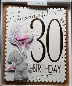 Age 30 Birthday Card - Balloons With A Pink Bow (A Card In A Box)