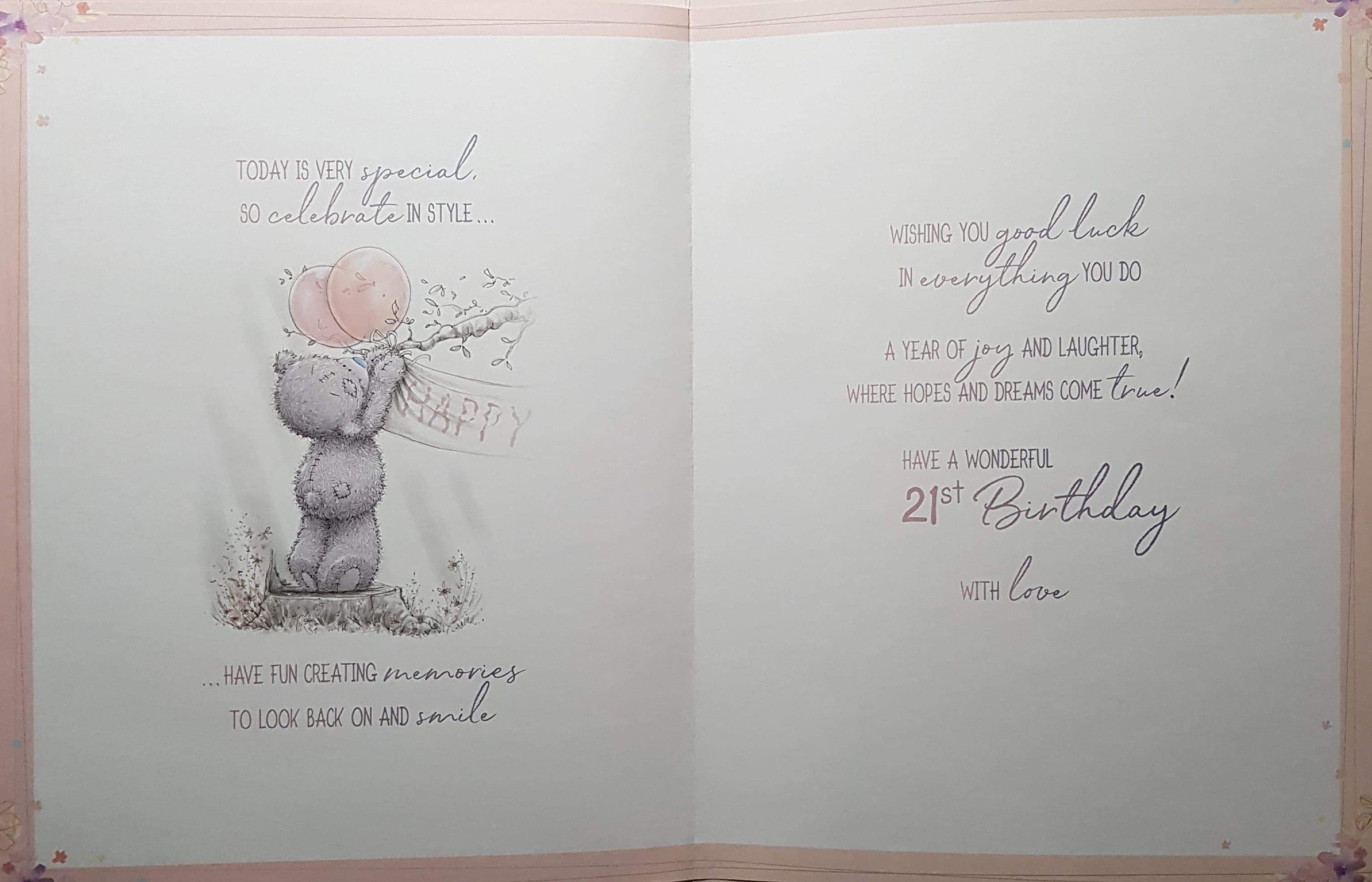 Age 21 Birthday Card - 'Hugs An Wishes...'& A Gold Key (A Card In A Box)