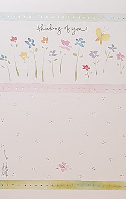 Thinking Of You Card - A Yellow Butterfly & A Meadow Of Flowers