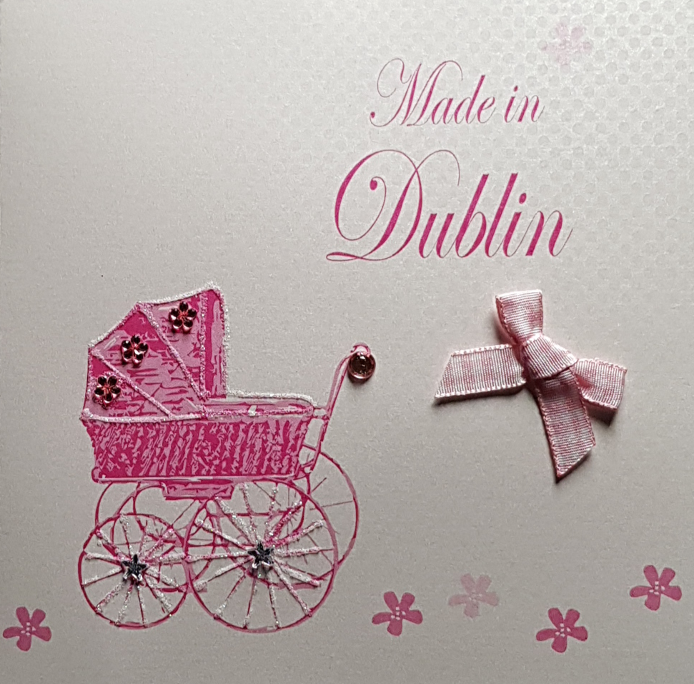 New Baby Card - Pink Bow & Buggy