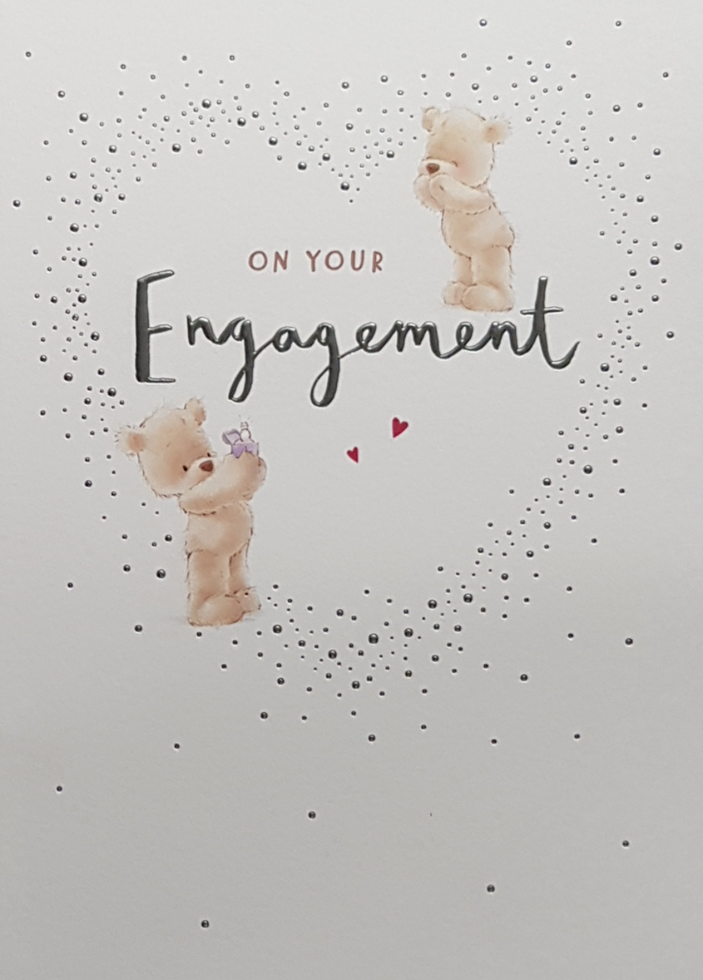 Engagement Card - Two Teddies Butterfly On A Dotted Heart