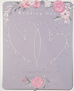 Wedding Card - General / Two White Hearts On A Purple Background