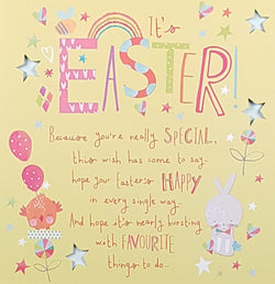 Easter Card - A Colourful Font & White Stars On Yellow Background