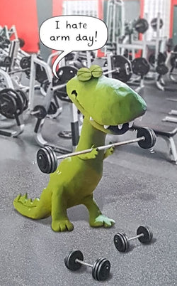 Birthday Card - Humour / 'I Hate Arm Day!' & A Green Dinosaur