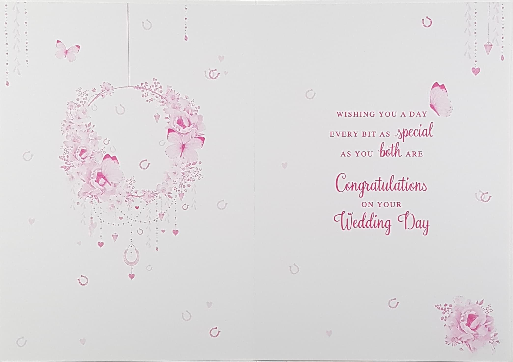Anniversary Card - Special Couple / A Hanging Circle Of Pink Flowers & Butterflies