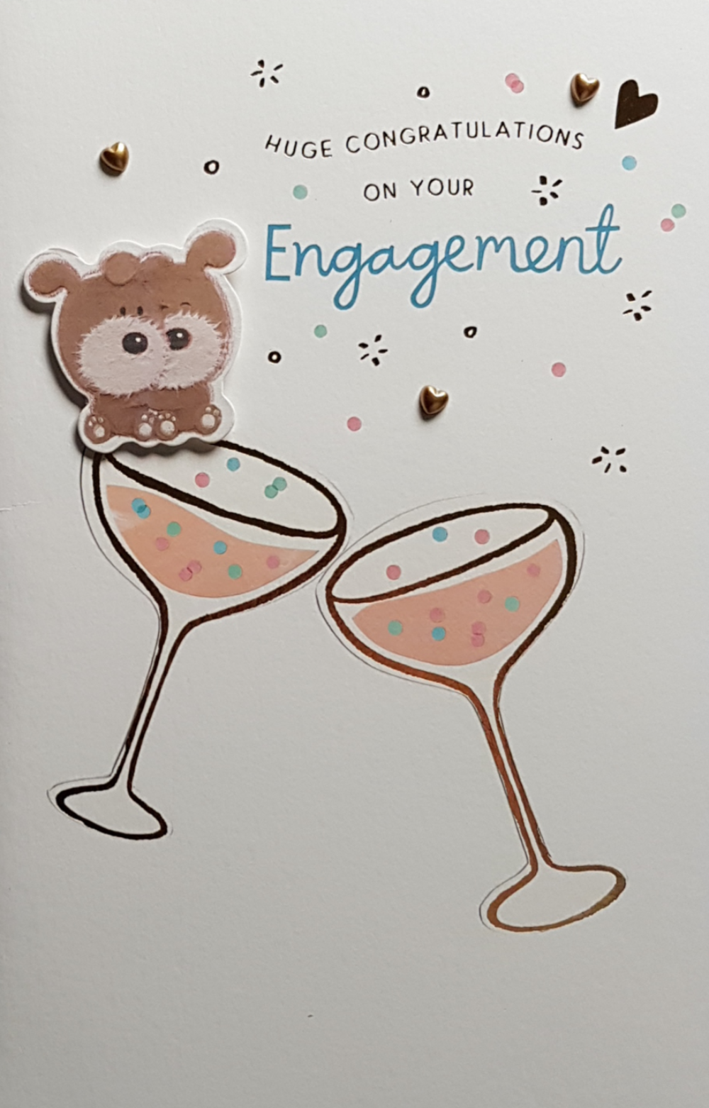 Engagement Card - Huge Congratulations & Two Bears Sitting On Clinking Wine Glasses