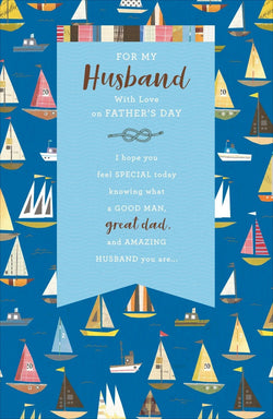 Fathers Day Card - Husband / Lots Of Boats In A Sea