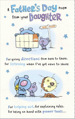 Fathers Day Card - Dad From Daughter / A Father's Day Poem & Blue Stars