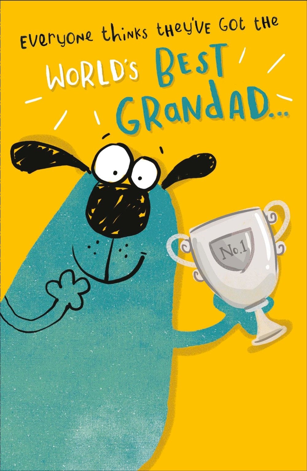 Fathers Day Card - Grandad / A Blue Dog Holding A Silver Trophy