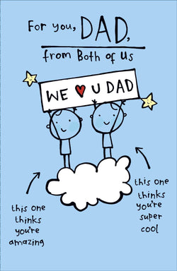 Fathers Day Card - Dad From Both Of Us / Two Boys On A White Cloud & A Red Heart