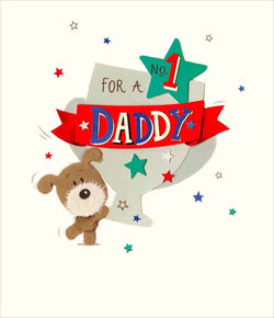 Fathers Day Card - Daddy / A Brown Dog Holding A Large Trophy & A Green Star