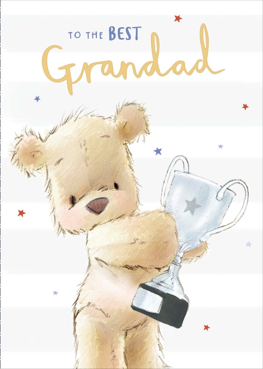 Fathers Day Card - Grandad / A Teddy Holding A Silver Trophy