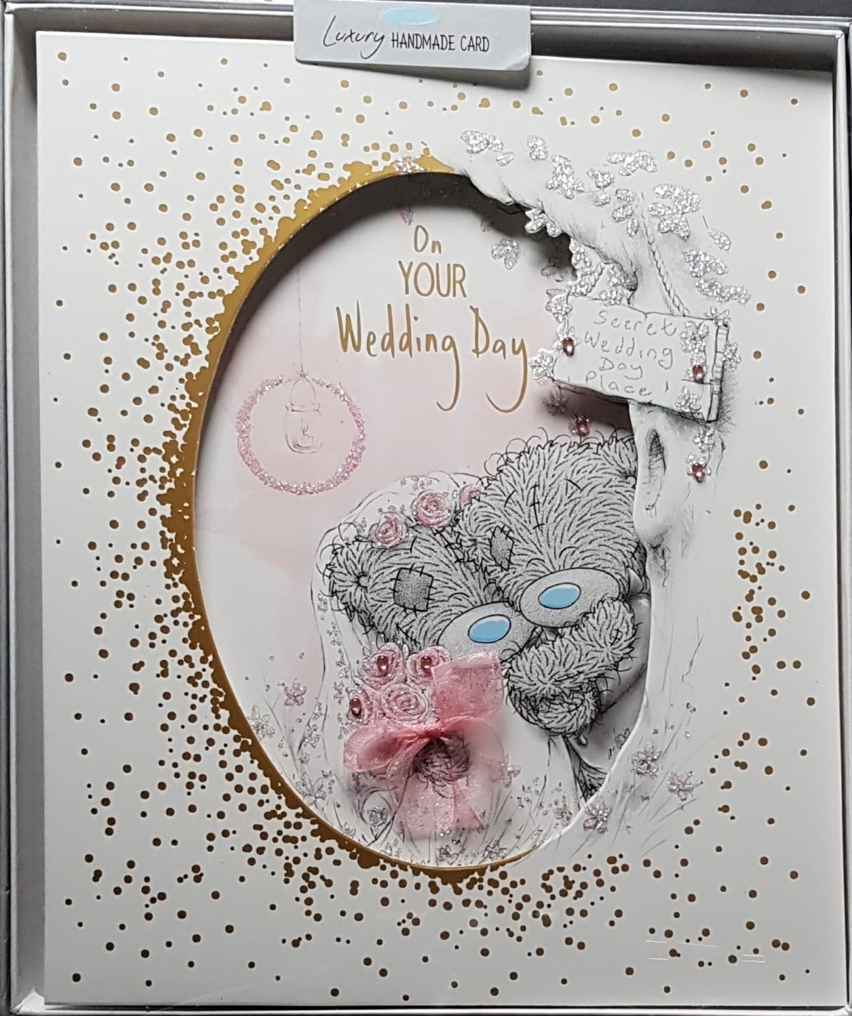 Wedding Card - 'A Secret Wedding Day Place' & A Pink Glitter (A Card In A Box)