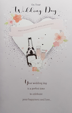 Wedding Card - Champagne & Letter Inside A Decorated Heart (Custom Banner)