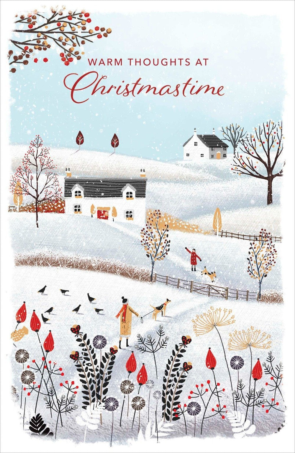 Weihnachtskarte „Thinking Of You At Christmas“ – Mit Schneekugel-Motiv | Handverziert | Inkl. Umschlag