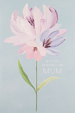 Mum Mothers Day Card - Pink & Purple Flower on Blue Background