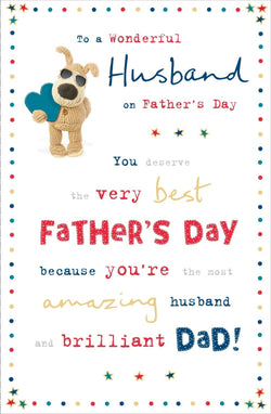 Fathers Day Card - Husband / Cool Dog Holding a Blue Heart