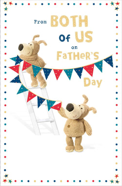 Fathers Day Card - Dad From Both / Two Cute Dogs Hanging The Blue & Red Bunch
