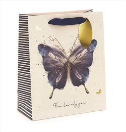 Gift Wrap - Gift Bag / Medium - Purple Butterfly & Stripes