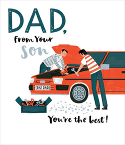 Fathers Day Card - Dad From Son / Two Men Fixing A Red Car
