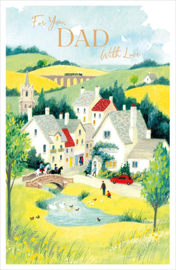 Fathers Day Card - Dad / A Small Village & Yellow Hills