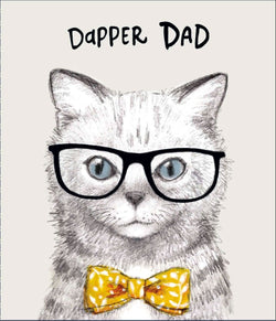 Fathers Day Card - Dad (Humour) / Dapper Dad & Cat Wearing Glass