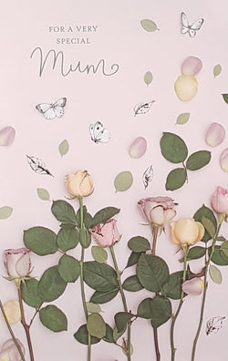 Mum Mothers Day Card - Pink & Yellow Tulips & White Butterflies