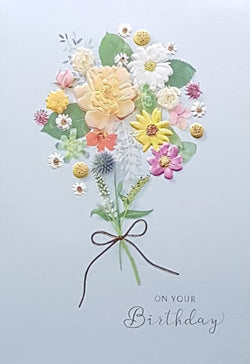 Birthday Card - A Bouquet Of Flowers On A Blue Background