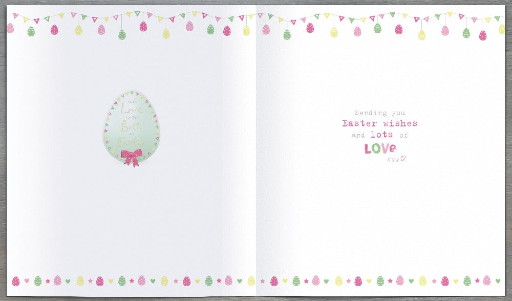 Easter Card - Mum & Dad / Two Cute Dogs & Big Easter Egg with Pink Bow