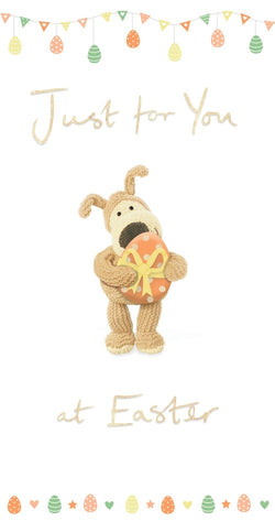 Easter Card - Just For You / A Cute Knitted Dog Holding Easter Egg