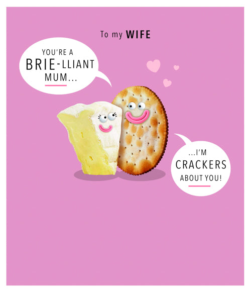 Wife Mothers Day card - Brie And Crackers On Pink Background