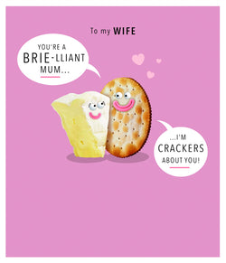 Wife Mothers Day card - Brie And Crackers On Pink Background
