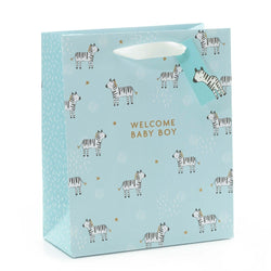 Gift Wrap - Gift Bag / Medium - New Baby Boy - Happy Zebras