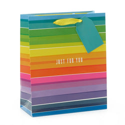 Gift Wrap - Gift Bag / Medium - Stripes In Colors Of The Rainbow & Just For You
