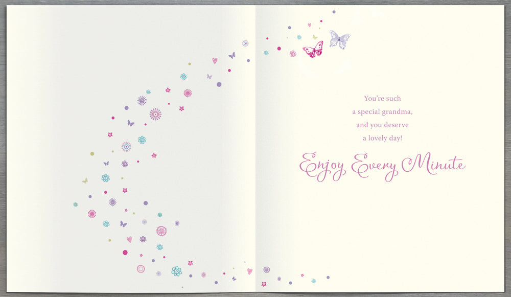 Grandma Mothers Day Card - Hearts, Butterflies & Flowers on Blue Background