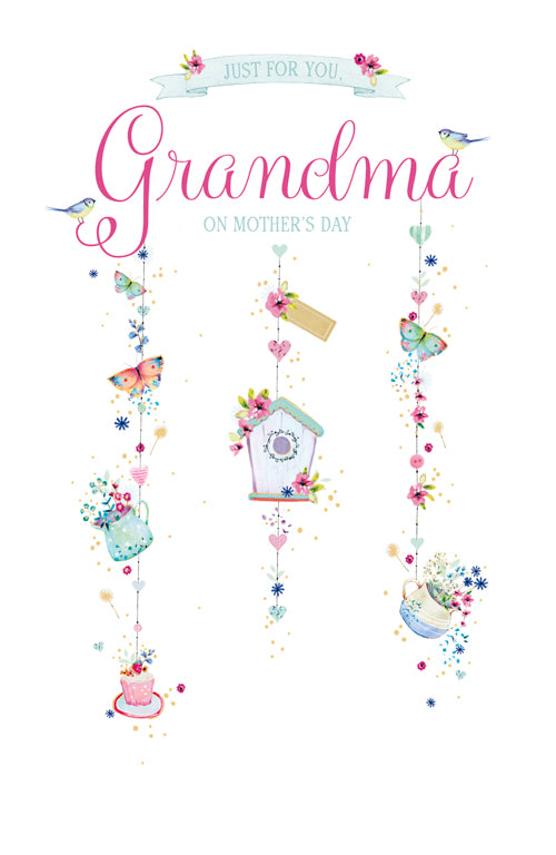 Grandma Mothers Day Card - Birdhouse & Butterflies Hanging from Strings