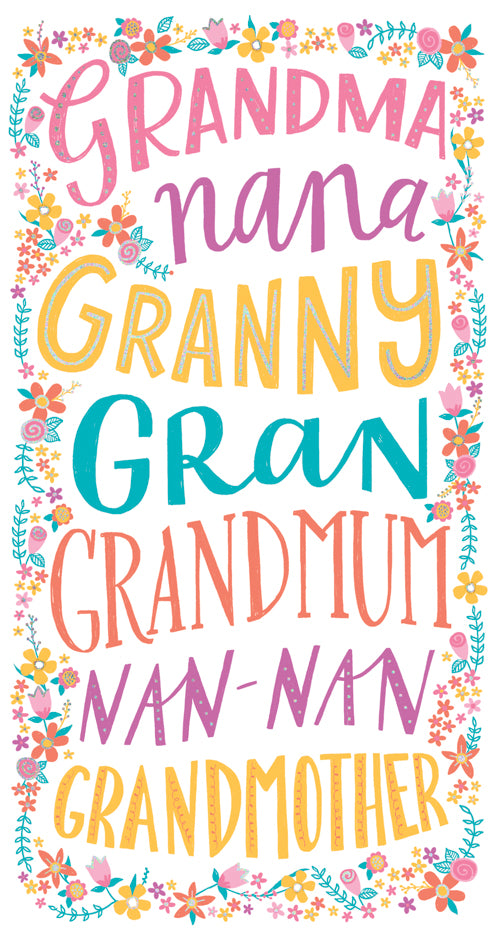 Grandma Mothers Day Card - Nana Granny Gran / Flower Borders