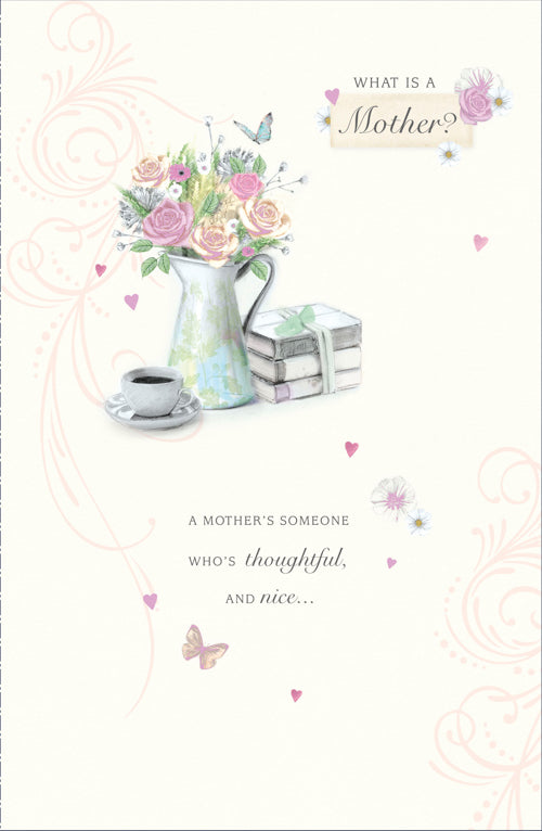 General Mothers Day Card - Thoughtful & Nice / Cup Vase & Books