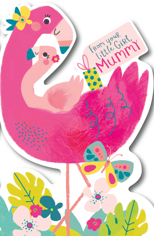Mummy Mothers Day Card - Flamingos Flowers & Butterfly